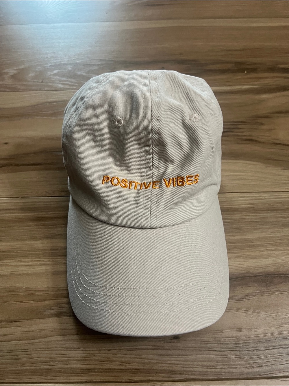 Positive Vibes Embroidered Beige Baseball Cap